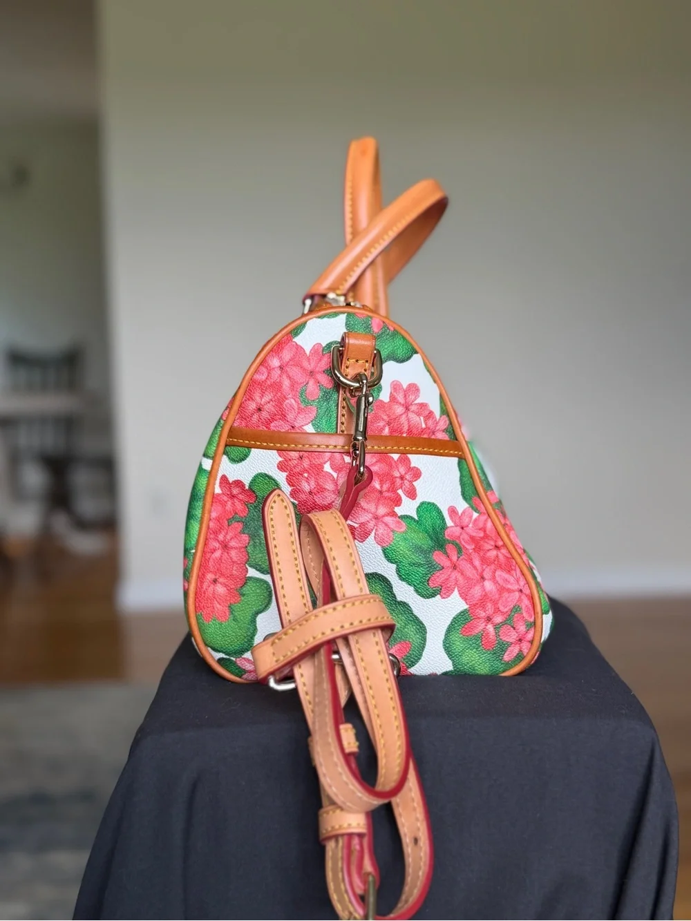 Dooney & Bourke Floral Satchel with Tan Leather Trim & matching coin purse set